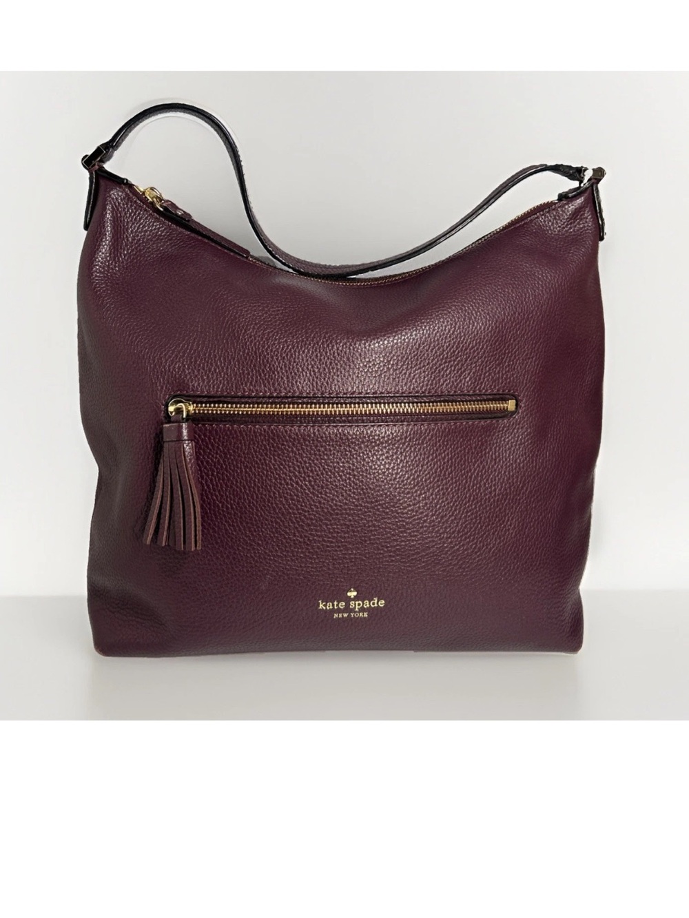 Kate Spade Purple Spencer Court Caren Pebbled Leather Shoulder Bag w Tassel Zip